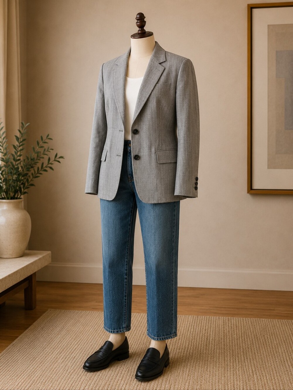 NWT ESCADA Margaretha Ley Women's Light Grey Plaid Wool Jacket Blazer